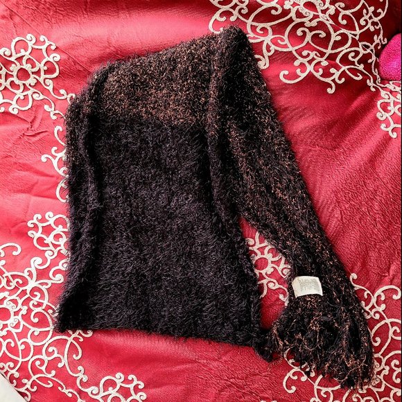 Anthropologie Fringe Scarf Tinsel Knit Red Black - Picture 3 of 7